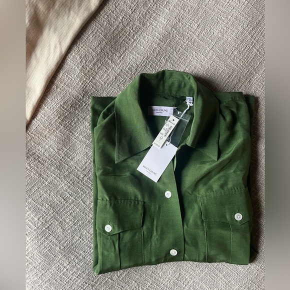 NWT Alexa Chung for Madewell Pleat-Pocket Button-Up Shirt- Dark Pine - Picture 3 of 12